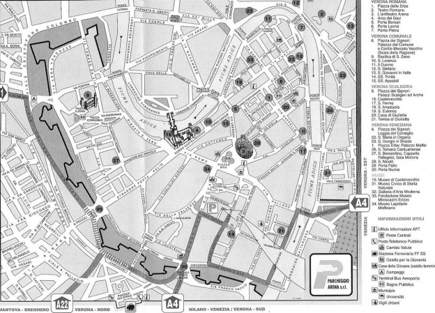 Verona carta centro storico con indicazioni