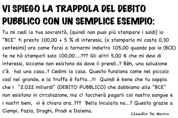 VI SPIEGO LA TRAPPOLA DEL DEBITO PUBBLICO CON UN SEMPLICE ESEMPIO