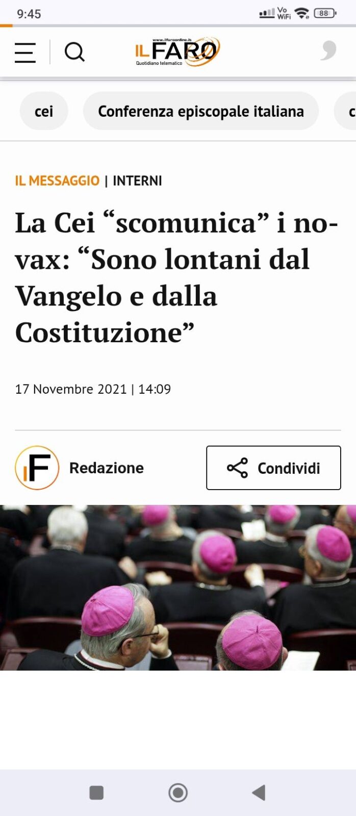 LA CEI SCOMUNICA I NO VAX